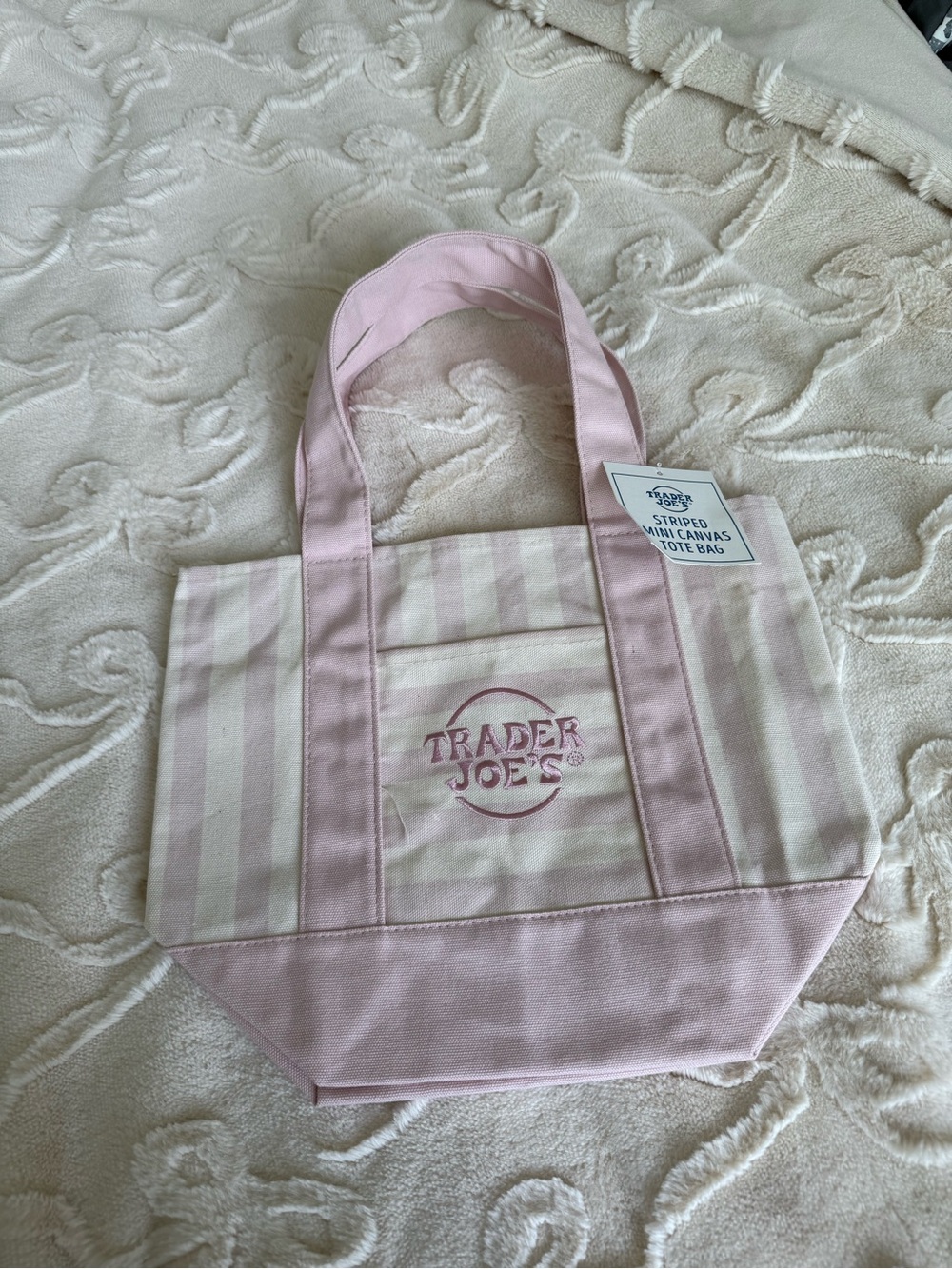Trader Joe's Pink Striped Canvas Tote